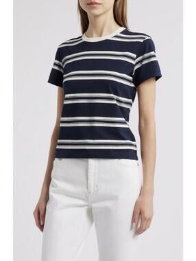 FRAME Women’s Cotton The Baby Tee in Navy Multi-Size X-Small